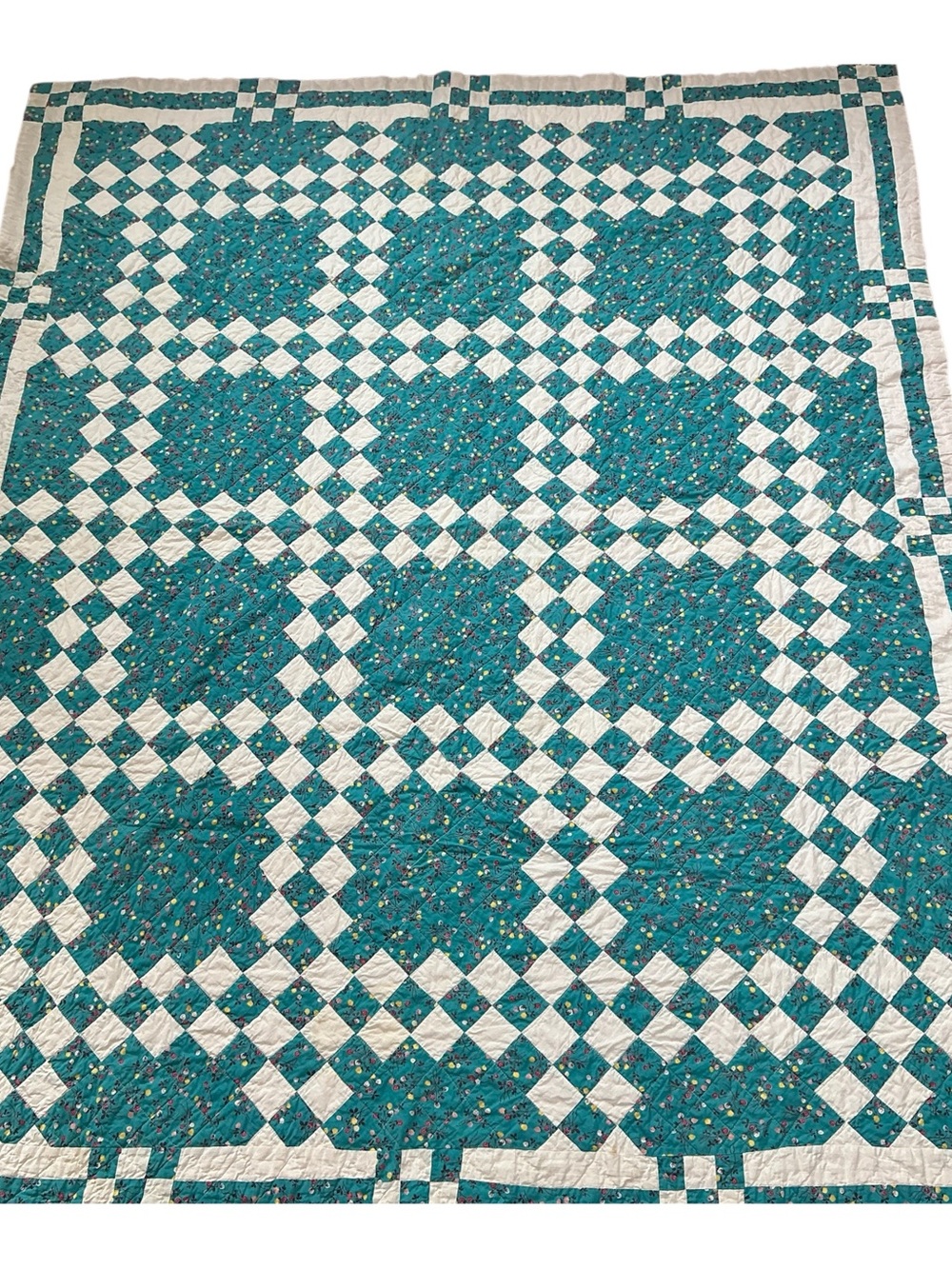 Vintage reversible turquoise and brown floral quilt USA made 66 x 78 - Picture 7 of 7